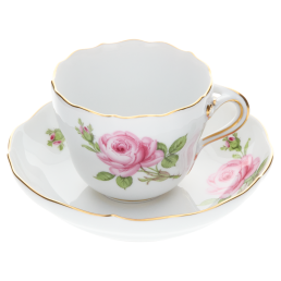 Espressotasse, Shape "New Cutout", Pink rose, gold rim, V 0,1 l