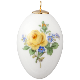 Easter egg, Yellow rose and forget-me-nots, white rim, H 5 cm
