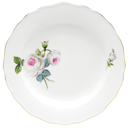 Starter- and Dessert Plate, Shape "New Cutout", White rose with purple centre, gold rim, Ø 20 cm