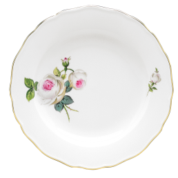 Dinner Plate, Shape "New Cutout", White rose with purple centre, gold rim, L 25 cm