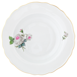 Soup Plate, Shape "New Cutout", White rose with purple centre, gold rim, Ø 22 cm