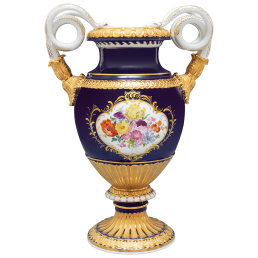 Vase with snake handles "Flower Bouquet", Royal Blue ground, H 49 cm