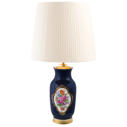 Table lamp, Flower bouquet, royal blue background, gold decoration, H 62 cm