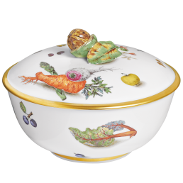 Box, Vegatables and fruit painting,early style,gold dec., Lim. Masterpiece, Ø 18,5 cm