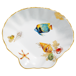 Serving dish, medium, Shape "New Cutout", Marine fauna, coloured, with gold, gold rim, num., lim., L 22 cm
