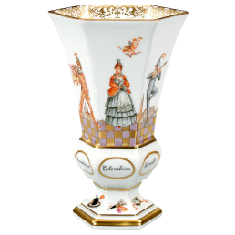 Vase, Figurine painting "Italian Comedy",coloured and gold,sp.sign,lim.,num., H 15,3 cm
