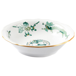 Bowl, Shape "New Cutout", Ornate dragon, green, gold accents, gold rim, Ø 14,5 cm