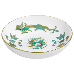 Bowl, Shape "New Cutout", Ornate dragon, green, gold accents, gold rim, Ø 8 cm