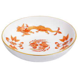 Bowl, Shape "New Cutout", Ornate dragon, red, gold accents, gold rim, Ø 8 cm
