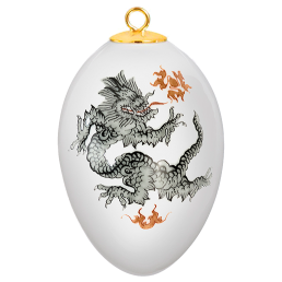 Easter egg, Ming dragon, black, white rim, H 5 cm