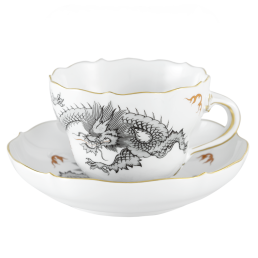 Cappuccino cup & saucer, Shape "New Cutout", Ming dragon, black, V 0,25 l