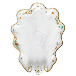 Dish, shell-shaped, Shape "Swan Service", Oriental strewn flowers, gold rim (Swan service), L 16 cm