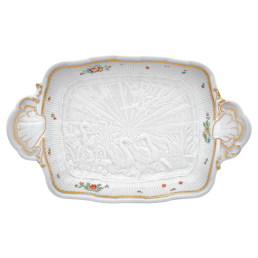 Serving dish, medium, Shape "Swan Service", Oriental strewn flowers, gold rim (Swan service), L 33,5 cm