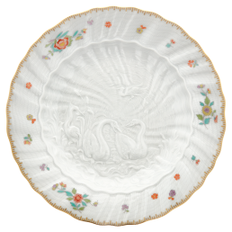 Starter- and Dessert Plate, Shape "Swan Service", Oriental strewn flowers, gold rim (Swan service), Ø 20 cm