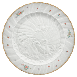 Charger Plate, Shape "Swan Service", Oriental strewn flowers, gold rim (Swan service), Ø 32 cm