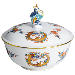 Box, Fruit painting with three dragons,coloured,gold rim,Lim. Masterpieces, Ø 18,5 cm