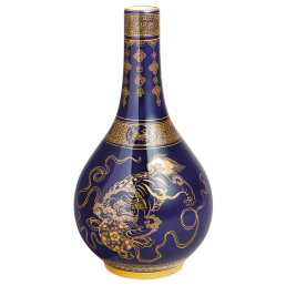 Vase, Fu dogs on cobalt blue ground, gold decoration, num., lim., H 24,5 cm