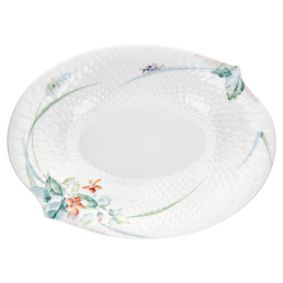 Serving dish, small, Shape "Waves Relief", Woodland flora with insects, white rim, L 21,5 cm