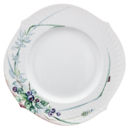 Dinner Plate, Shape "Waves Relief", Woodland flora with insects, white rim, Ø 28,5 cm