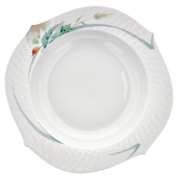 Soup Plate, Shape "Waves Relief", Woodland flora with insects, white rim, Ø 23,5 cm