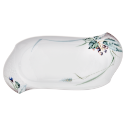 Platter, Shape "Waves Relief", Woodland flora with insects, white rim, L 31 cm