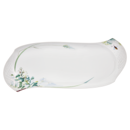 Platter, square, Shape "Waves Relief", Woodland flora with insects, white rim, L 43 cm