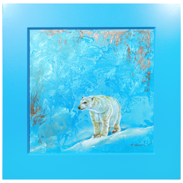 Wall picture Polar Bear in cave, New Crystal Glaze World of Meissen, 53 x 53 cm