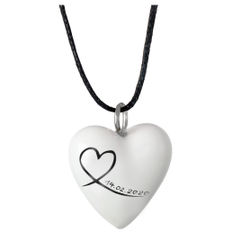 Pendant heart big, Stylized heart with date in black, white border, 2,4 x 2 cm, 2,4 x 2 cm