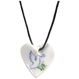 Pendant Swinging Heart, Dove with olive branch , facing to the right, 2,5 x 2,5 cm