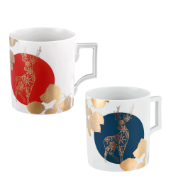 Mug set, 2-pcs, Shape "Berlin", Deer with golden leaves