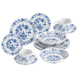 Starter set, 12-pcs for 2 persons, Shape "No 41", Blue Onion, white rim