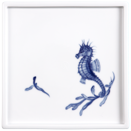 Platter, Shape "MEISSEN® Cosmopolitan", "Blue Treasures", Seahorse, 21 x 21 cm