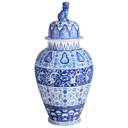 Lidded Vase with Lion Knob "Oriental flower motifs", H 66 cm