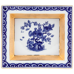 Vide-poche with "Blue oriental flower painting", 21 x 18,5 cm