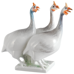 Group of birds Guinea fowls, Coloured, without gold, H 17 cm