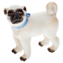 Dog Pug, no bells, standing, Coloured, without gold, H 3,5 cm
