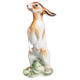 Hare sitting up on its hind legs, Coloured, without gold, H 16 cm