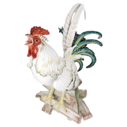 Bird Rooster on Woodpile, H 35 cm