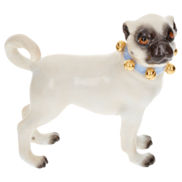Dog Pug, with bells, Coloured with gold, H 6 cm
