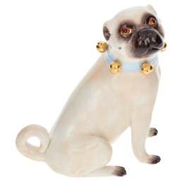 Dog Pug, with bells, Coloured with gold, H 10 cm