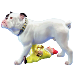 Dog Bulldog with doll, Coloured with gold