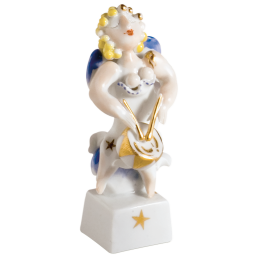 Angel with drum, Coloured with gold, H 9,5 cm