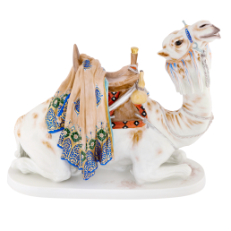 Ride camel lying, Coloured, with gold, signature Meissen exclusive collection, limited, L 52 cm