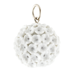 Pendant Boule Snowball Blossom small, pistils platinum painted decoration, Ø 2 cm