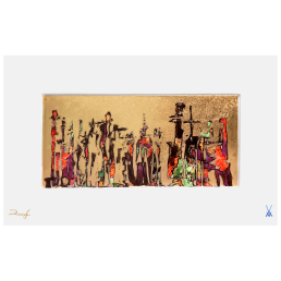 Wall picture, "Figuration in the light of gold", gold decoration, sig. J.Danielczyk, 21,5 x 35 cm