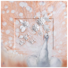 Wall Painting Peacock with Snowball Blossoms, lim. 25, 35 x 35 cm