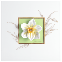 Wall painting with Daffodil, Green background, sign. H. Bretschneider, H 23 cm
