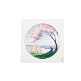 Wall picture, "Girl at the river with cherry blossoms", lim., 25,5 x 25,5 cm