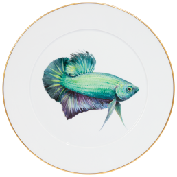 Wall Plate, Shape "No 41", Green fighting fish, Ø 33 cm