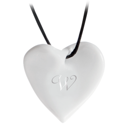Pendant "Curved heart" with monogram (1 letter) in Platinum, 2,5 x 2,5 cm
